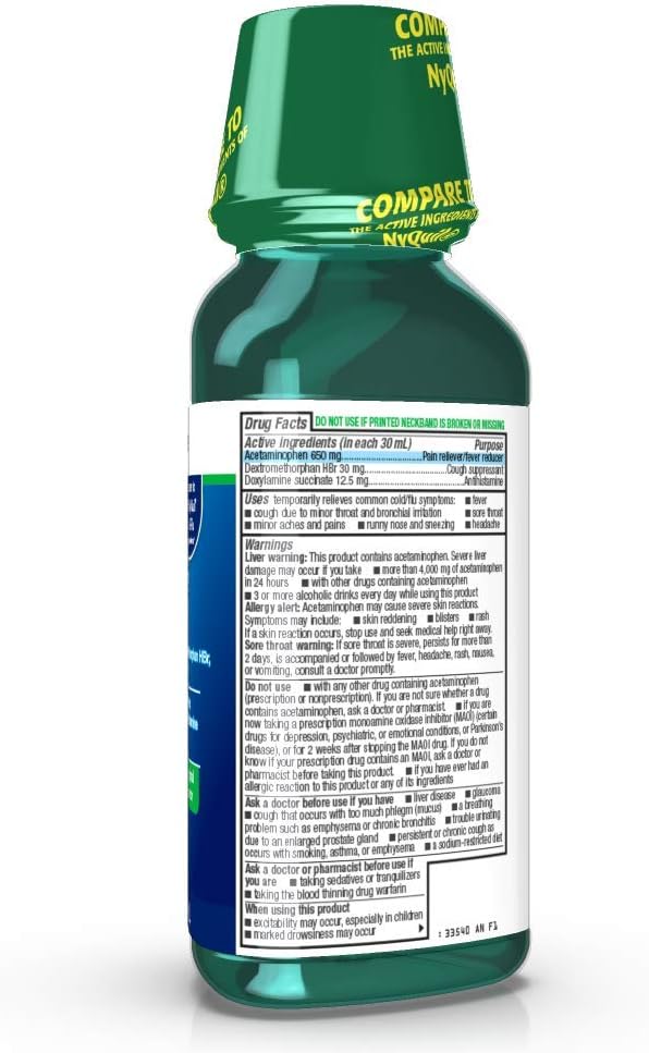  Basic Care Nighttime Cold & Flu Relief, Pain Reliever, Fever Reducer, Cough Suppressant & Antihistamine, 12 Fluid Ounces : Health & Household