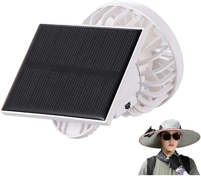 Solar Fan, Portable Solar Fan for Outdoor, Clip On Solar Powered Fan for Hat, Lightweight Cooling Clip Fan Mini Solar Fan for Outdoor Camping Fishing White
