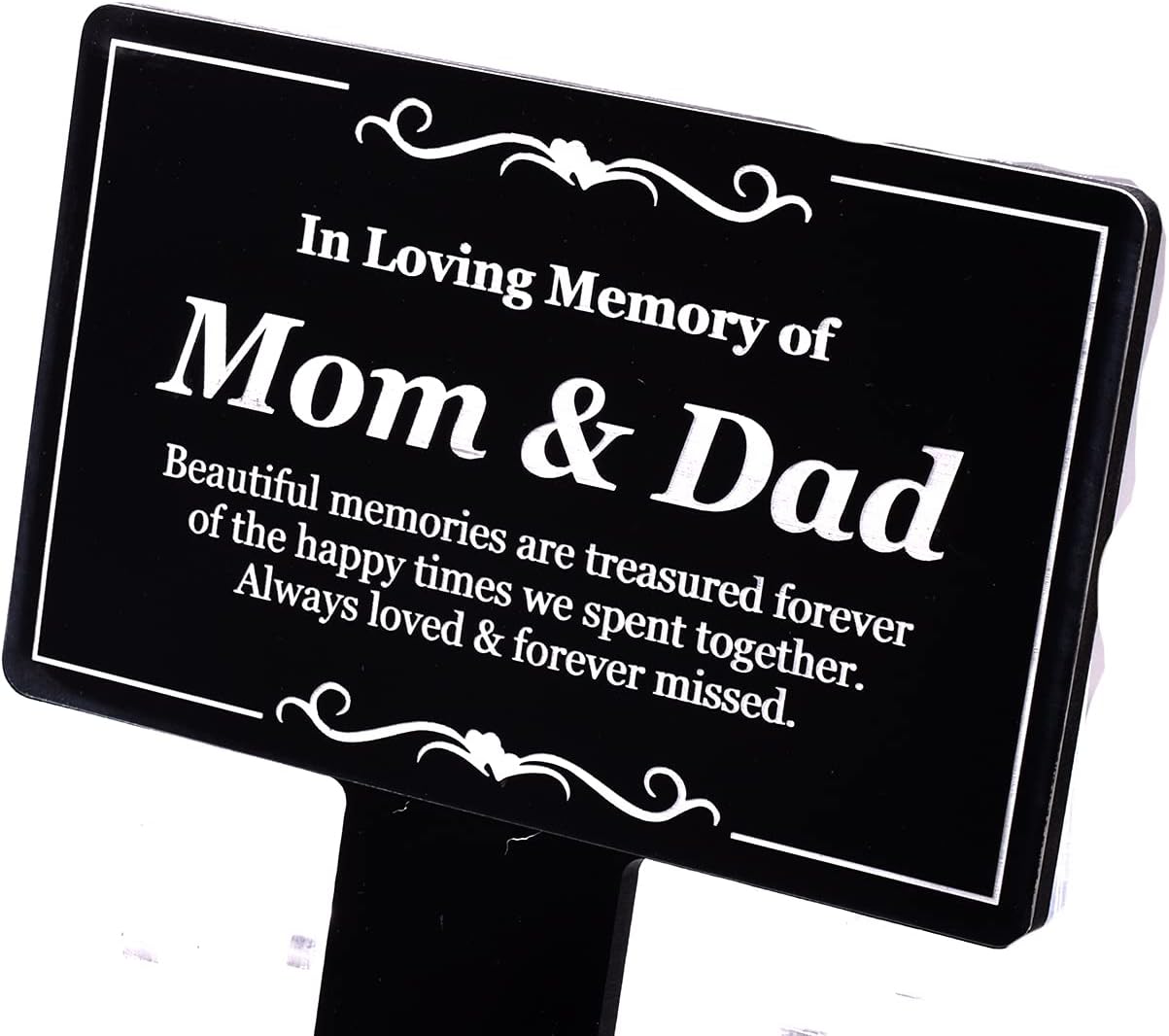 Mom & Dad Memorial Remembrance Plaque Stake -Black & White Acrylic, Waterproof, Outdoor, Grave Marker, Tribute, Plant Marker