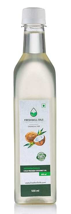 Freshmill Oils Cold Pressed Coconut Oil Pure Natural Wood Pressed Cooking Oil 100% Natural Kachi Ghani Oil - 500 ML