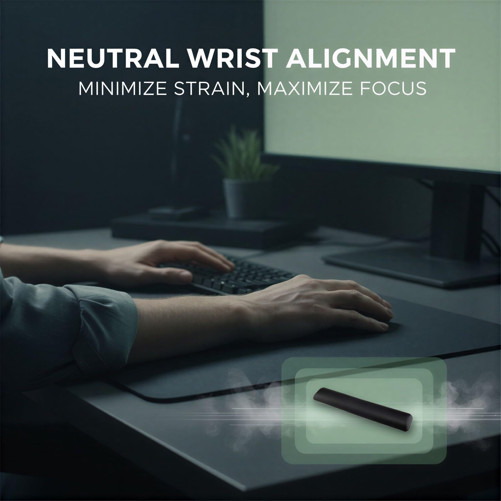 Repose-poignet ergonomique pour clavier, support en silicone antidérapant, coussin de paume souple, accessoire de bureau et de jeu noir élégant pour travail et gaming