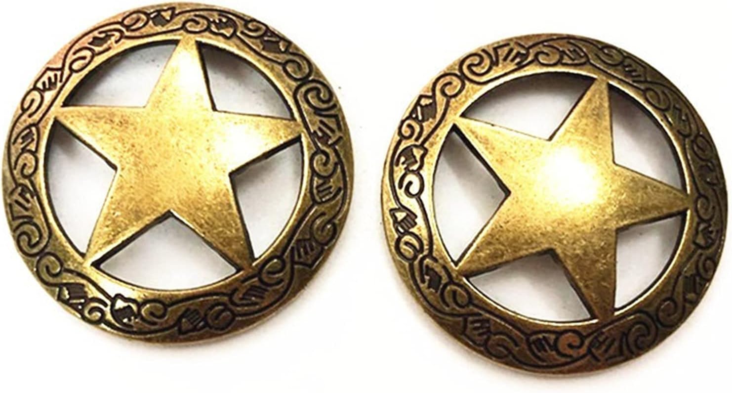 5PCS Engraved Star Concho Antique Matte Gold Silver Round Decorative Buckle Decoration Accessories 1-1/8' (Antique Gold), 29 * 29mm image 3