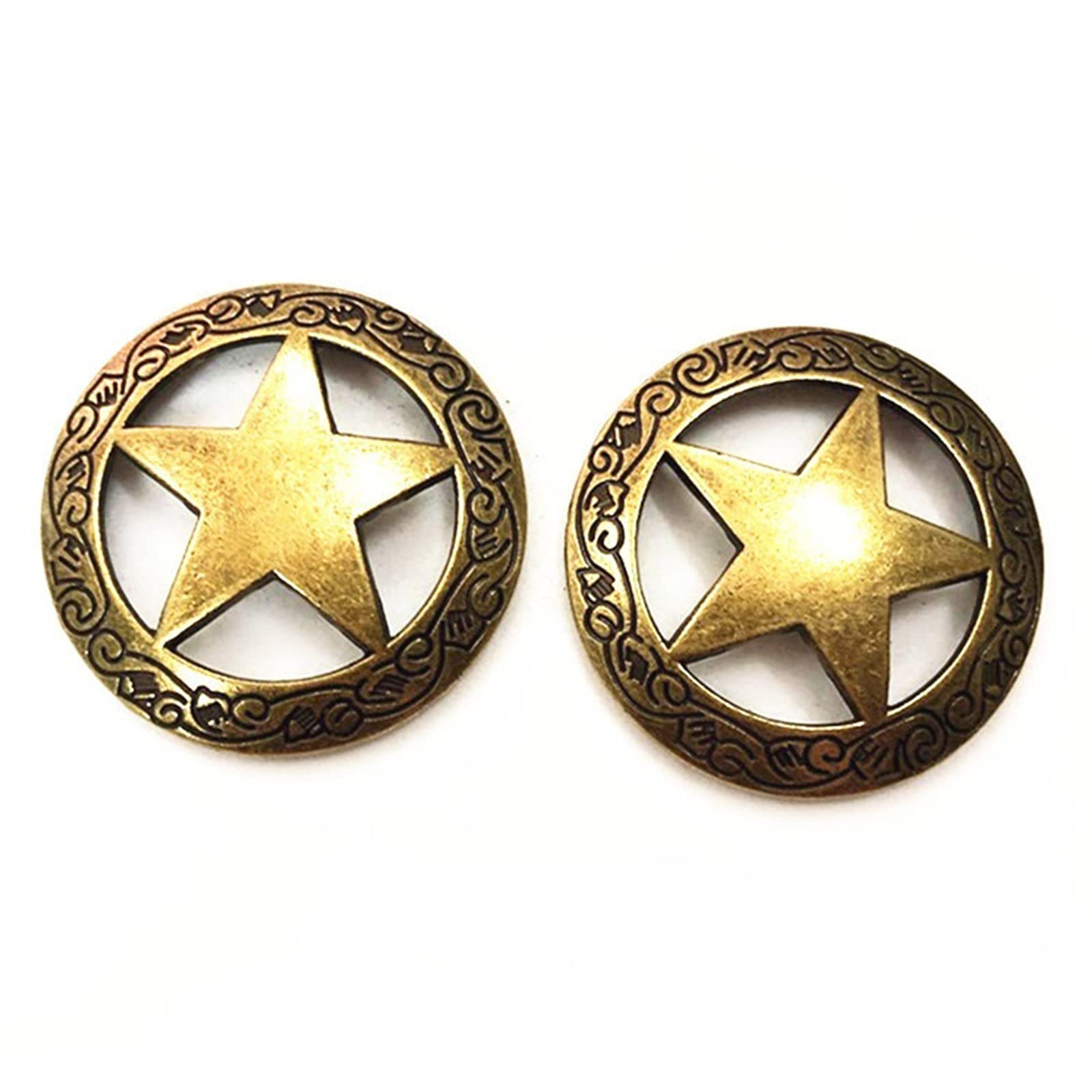 Funnyplay 5PCS Engraved Star Concho Antique Matte Gold Silver Round Decorative Buckle Decoration Accessories 1-1/8' (Antique Gold), 29*29cm