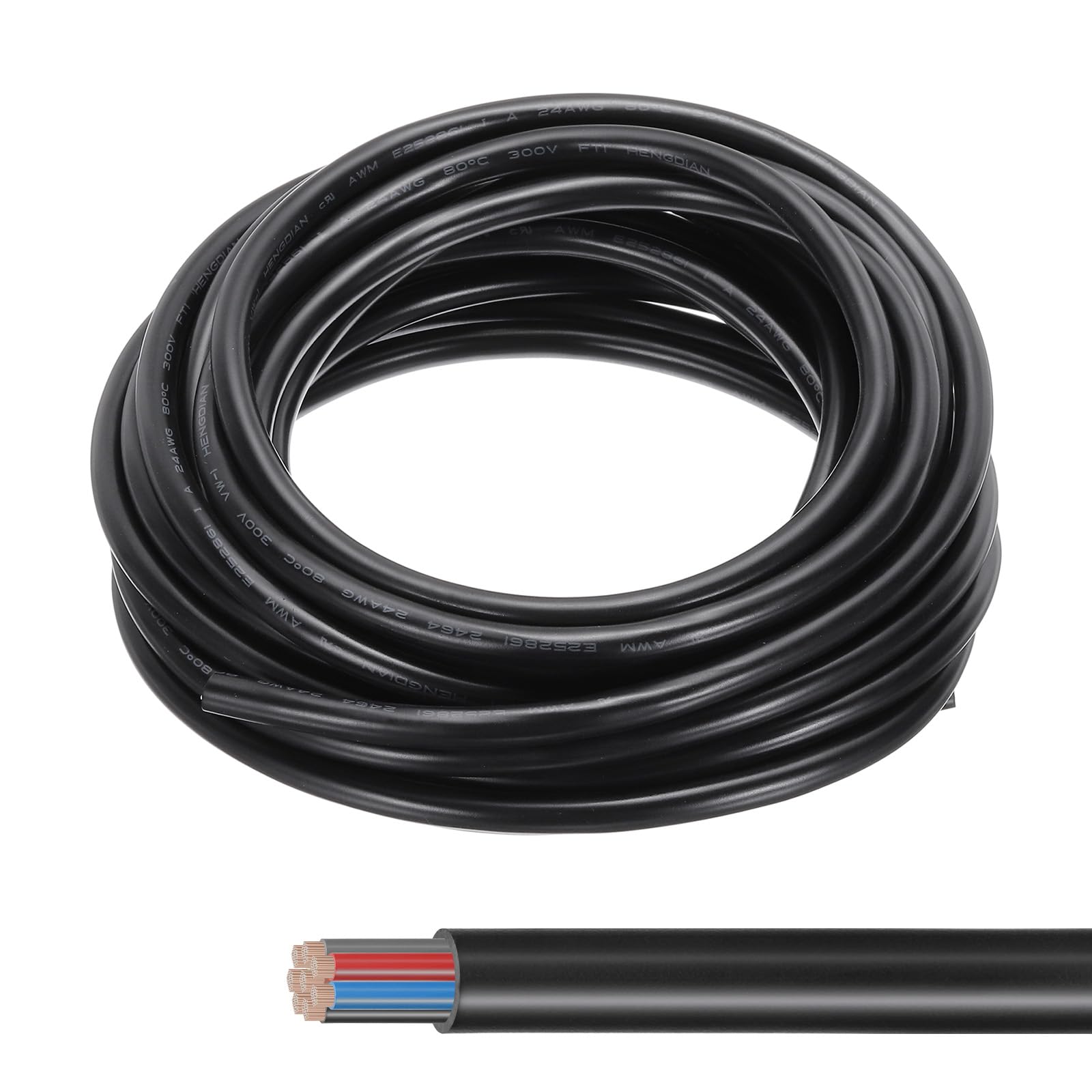 sourcing map 16FT 24AWG 8 Conductor Electrical Cable, 24/8 High Flexible Tinned Copper 24 Gauge Electric Wire for Boat Wiring House Wiring Alarm Systems, Portable Lights