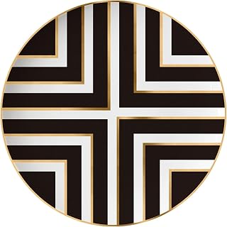 Bone China Dinner Plate, Scandinavian Style Hand Painted Crossroad Stripes Black and White Western Dinner Plate Ceramic Plate, Household Round Tableware, Salad Plate and Steak Plate (Size : 12 inches