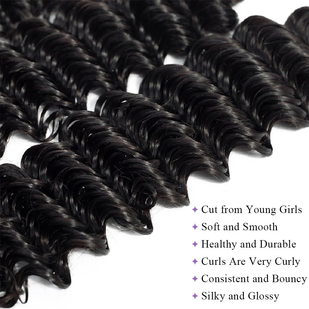 Deep Wave Human Hair Bundles 24Inch 12 A Brazilian Deep Wave Bundles Human Hair 100% Unprocessed Virgin Hair Deep Curly Weave Extensions