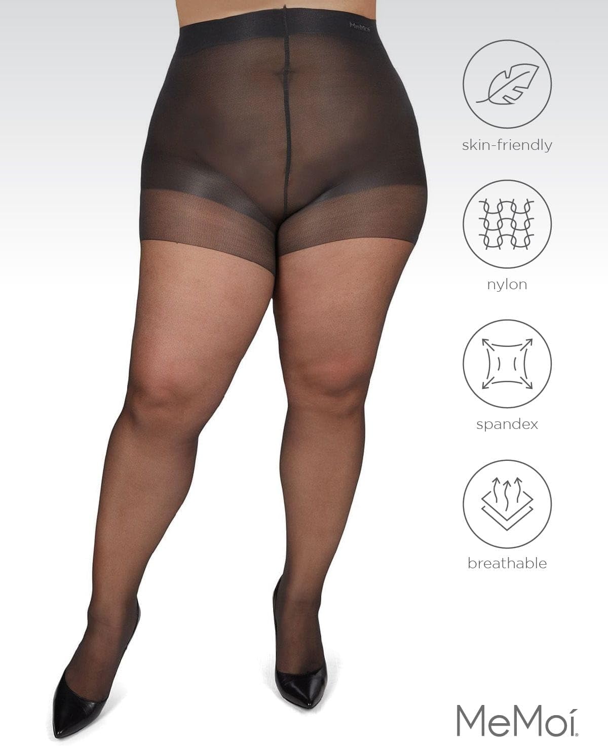 MeMoi Plus Size Curvy Control Top Pantyhose for Women, Comfortable Silky Sheer Pantyhose, Lightweight Womens Stockings - Image 5