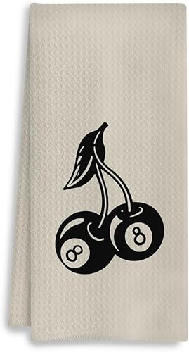 Toallas de cocina boho Preppy, retro, Y2K Lucky 8 Ball Cherry, decorativas, para baño, cocina, toallas de cocina vintage, color beige y negro, 16 x