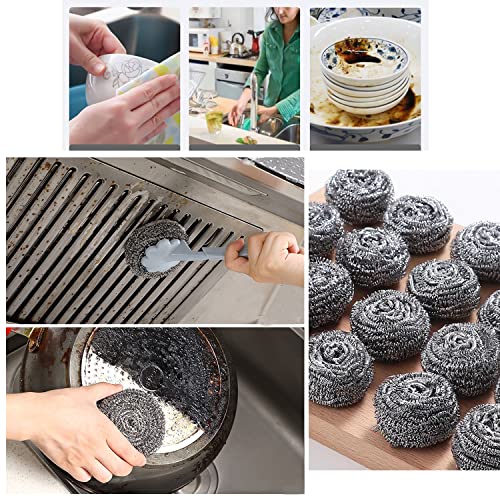 XXJXING 48 Stück Stahlwolle Spüler Reinigungsschwamm, verwendet für schwer zu reinigende TopfkratzerStahlwolle-Schrubber wie Herde, Töpfe, Dunstabzugshauben usw. (48 Stück - 10 g) (48)
