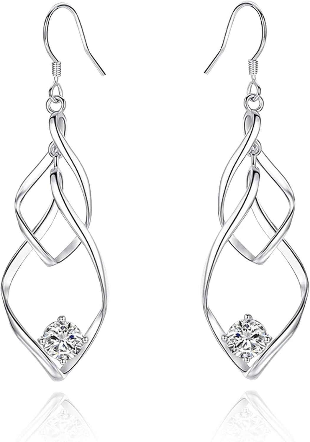 Double Twisted Linear Drop Statement Earrings Sterling Silver Dangle Earrings for Women Marquise Loops French Wire Drop Dangle Earrings for Women Anniversary Birthday Gifts