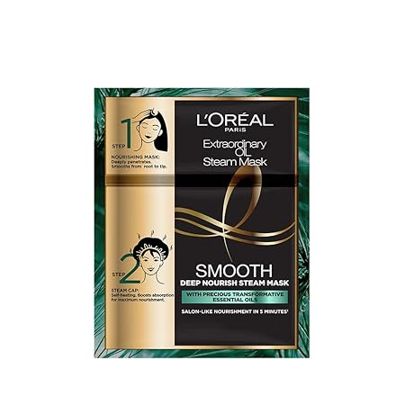 L'Oréal Paris Professional Nourishing Treatment, For Smooth & Straight Frizz-Free hair, Paraben Free, With Precious Essential Oils, Extraordinary Oil Smooth Steam Mask, 20ml + 40g