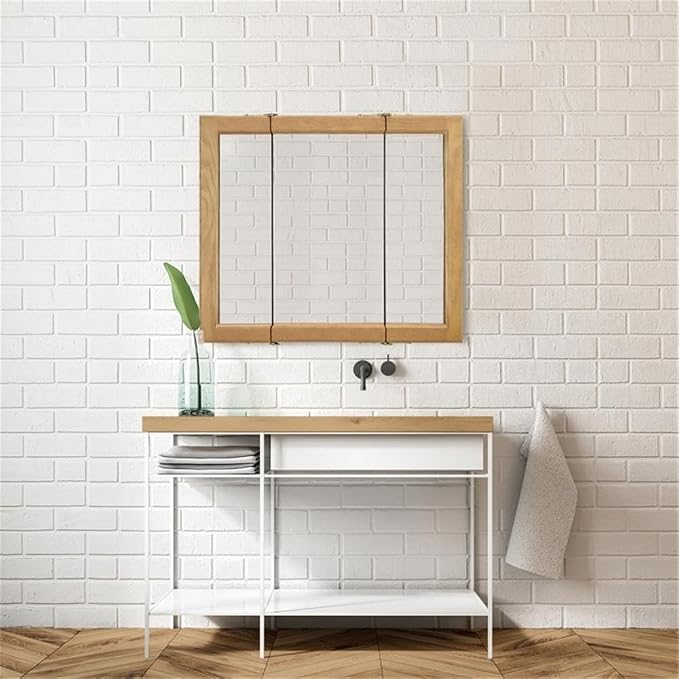 Armario de Medicina Moderno Pemberly Row, 36 Pulgadas, Madera Sólida con Acabado Resistente al Agua en Roble Nutmeg, Diseño de 3 Puertas, 2 Estantes, Espejo para Almacenamiento en Pared para Baño miniatura 2