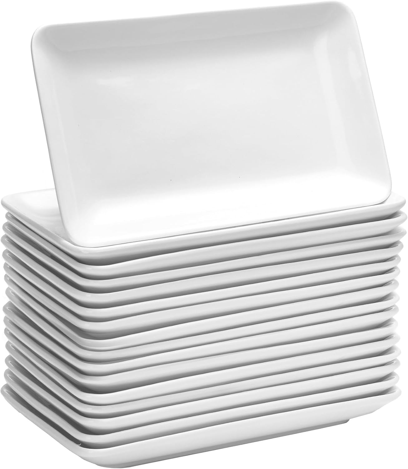 Irenare 24 Pcs 8 Inch Rectangular Salad Plates White Rectangular Porcelain Dessert Plates Appetizer Serving Tray Rectangular Porcelain Platters for Fruit Sushi Dinner Parties, Microwave, Oven Safe