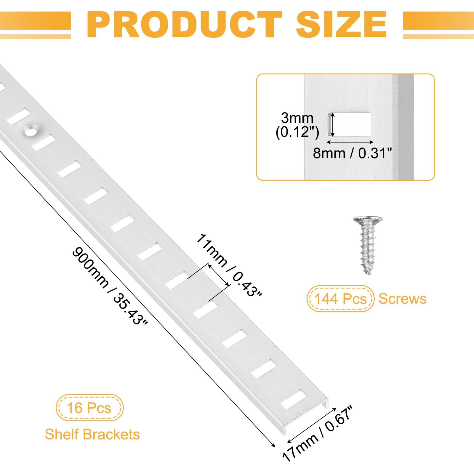 sourcing map Confezione da 16 staffe regolabili per mensole, 89 cm, in lega di alluminio, standard e supporti per l'organizzazione del garage, armadio, officina, librerie, argento