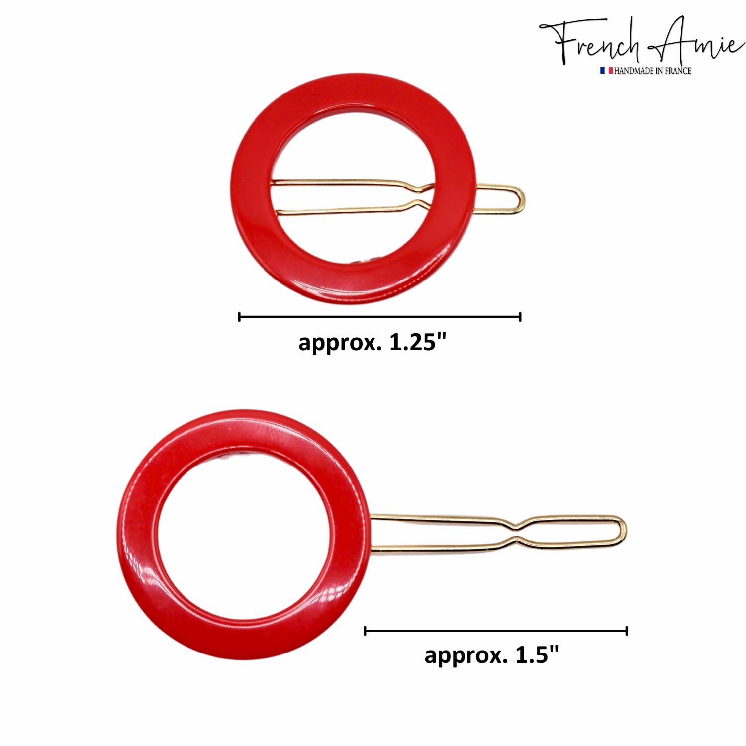French Amie Mini Circle 1 ¼” Celluloid Acetate Handmade Hair Clips Strong Hold Snap on Side Slide Clip, Made in France - 2 Pieces (Red) - Image 7