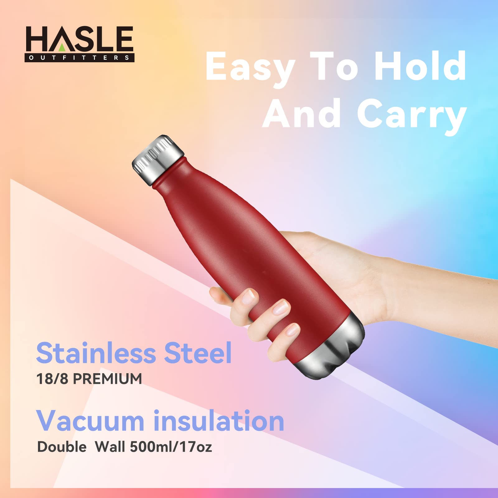 HASLE OUTFITTERS Botella de agua de acero inoxidable aislada al vacío de doble pared con tapa para deportes, viajes al aire libre a prueba de fugas