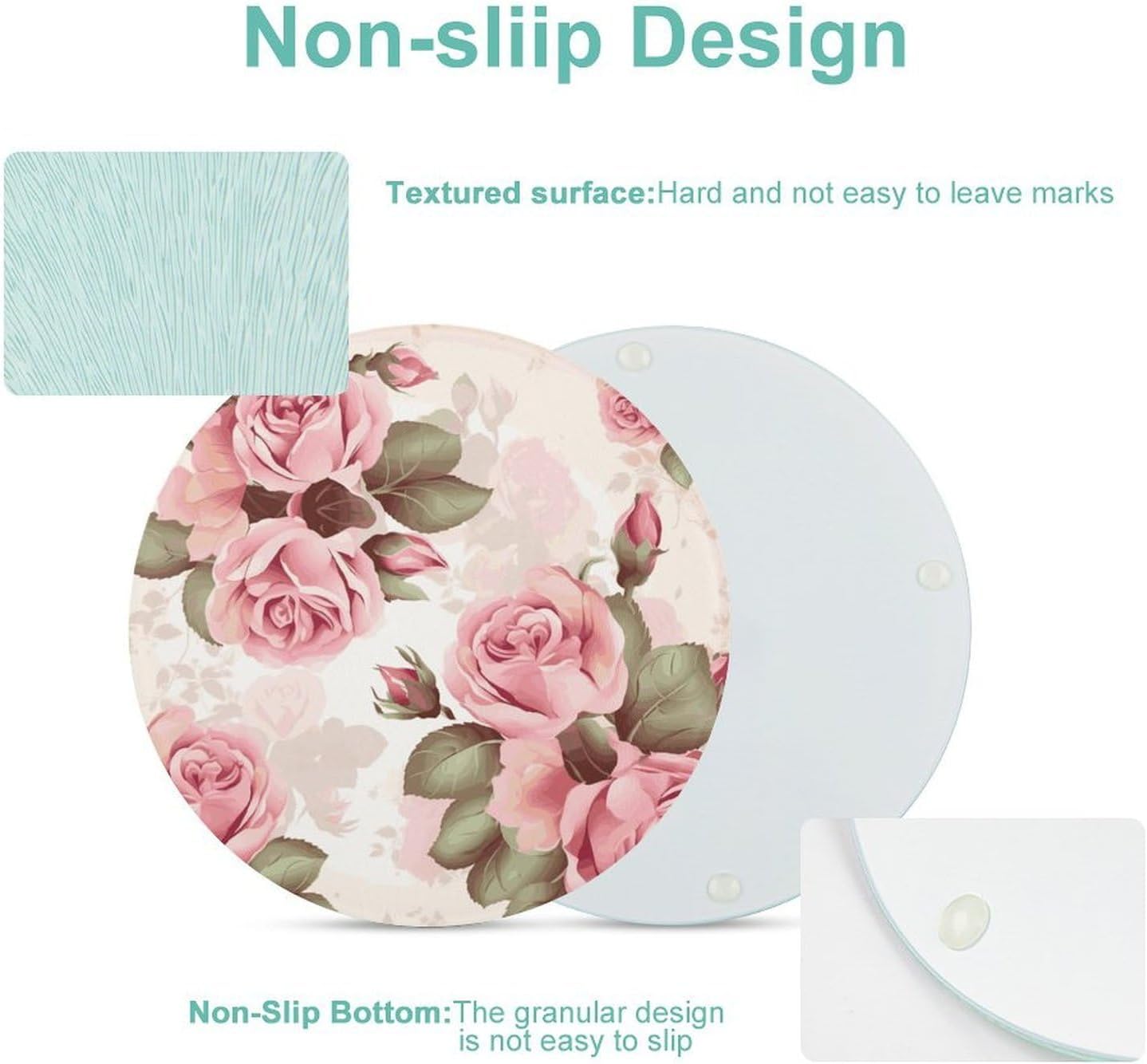 Pink Rose Floral Chopping Block Tempered Glass Cutting Board Mats Round Countertop Cutting Boards Small Charcuterie Boards Bar Cheese Board Snack Tray