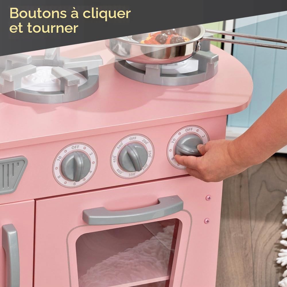 KidKraft Cuisine Enfant en Bois Vintage Rose, Dinette avec téléphone, Jeu d'imitation, Jouet Enfant dès 3 Ans, 53179 [Exclusif Amazon]