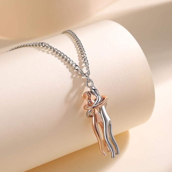 Collier Couple Câlin Pour Elle Collier Pendentif Câlin Amoureux Collier Chaîne Argentée Collier De Déclaration Personnalité, Collier Avec Pendentif Affectionné Pour Couple,Cadeau De Saint-Valentin
