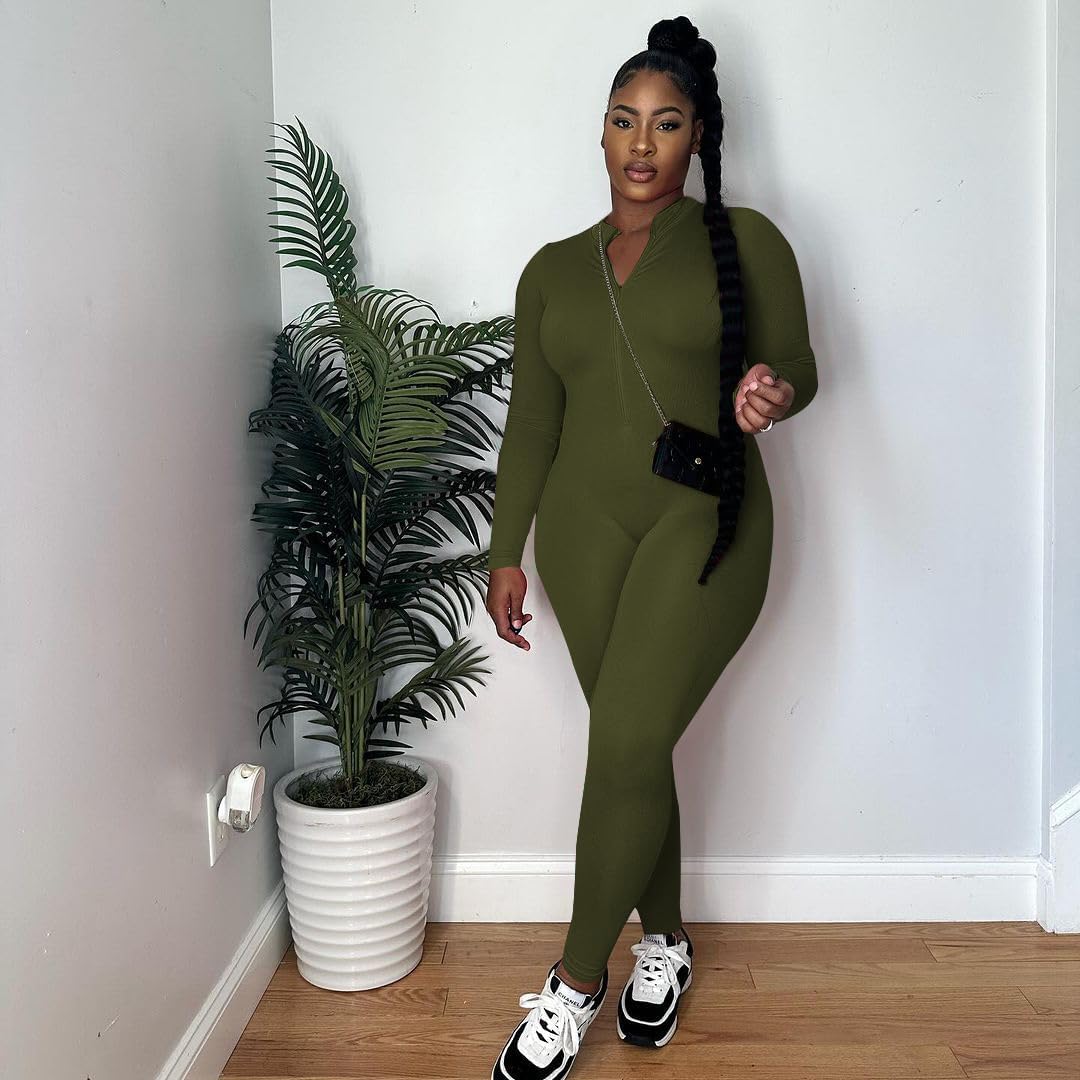 Mrskoala Women Long Sleeve Bodycon Jumpsuit One Piece Zip Up Romper - Image 4