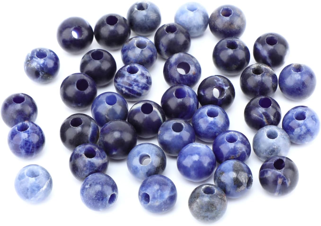 AD Beads Big Hole 2.5mm Natural Gemstone Beads – 6mm 8mm 10mm Round Loose Beads for Jewelry Making, Weaving, and Leather Cord (Blue Sodalite, 8mm 40pcs)