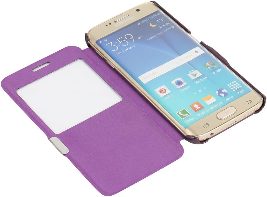 S6 Edge Case, Galaxy S6 Edge case, MTRONX Window View Magnetic Closure Ultra Folio Flip Slim PU Leather Case Cover Pouch for Samsung Galaxy S6 Edge - Purple(MW-PP)