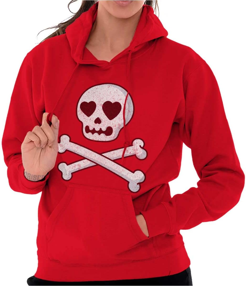 Brisco Brands Skeleton Skull Crossbone Heart Symbol Hoodie Sweatshirt Women