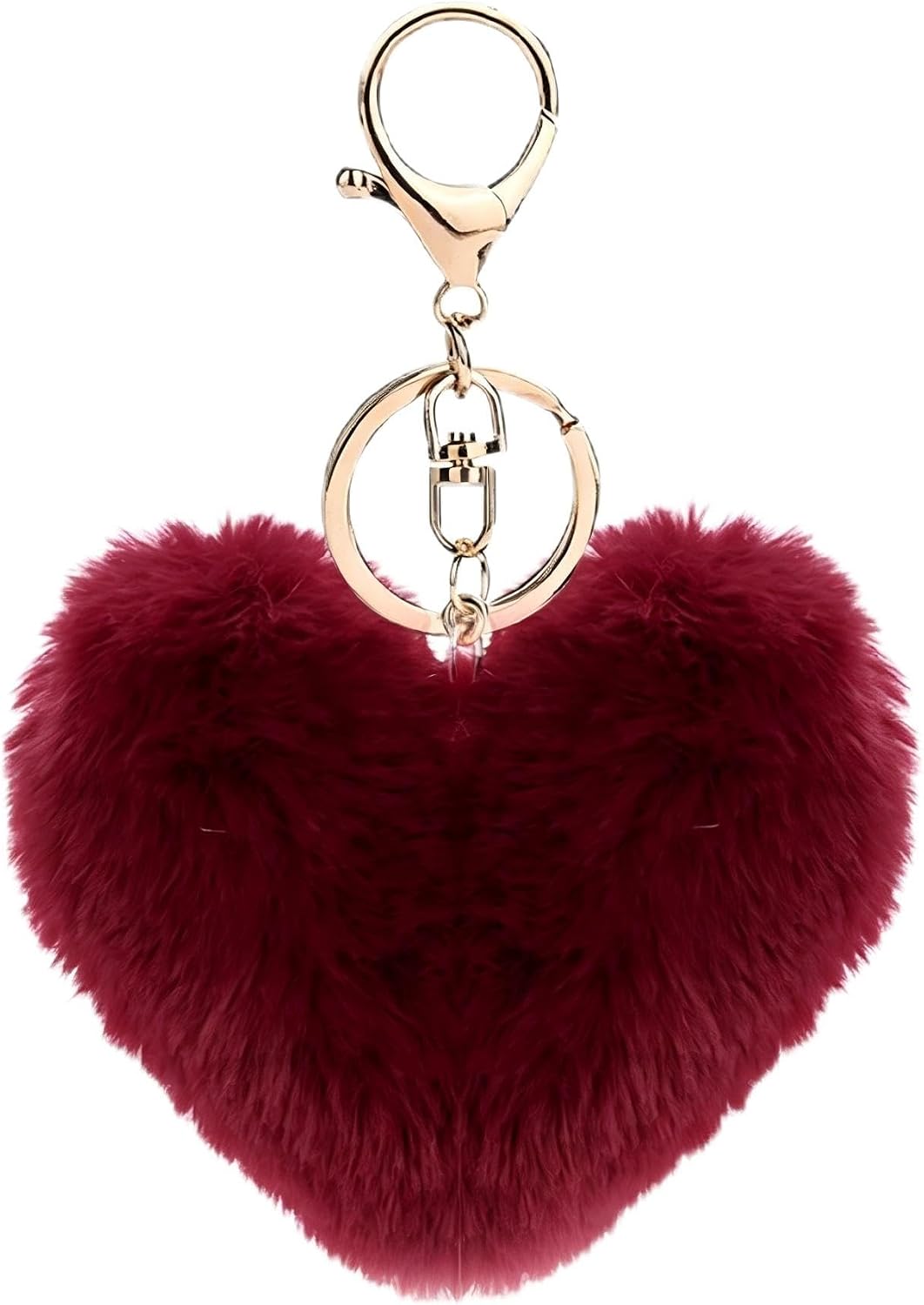 Artificial Faux Rabbit Fur Keychain Fluffy Heart Plush Ball Pom Charm Key Chain Cute Purse Handbag for Women