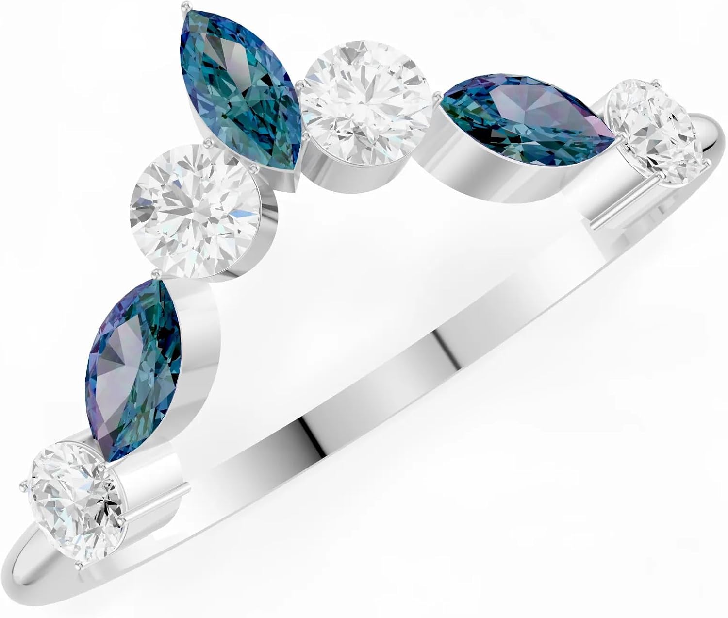 PEORA Marquise Cut Alexandrite Stackable Band Available in Solid 10K, 14K or 18K Ring – White, Yellow or Rose Gold