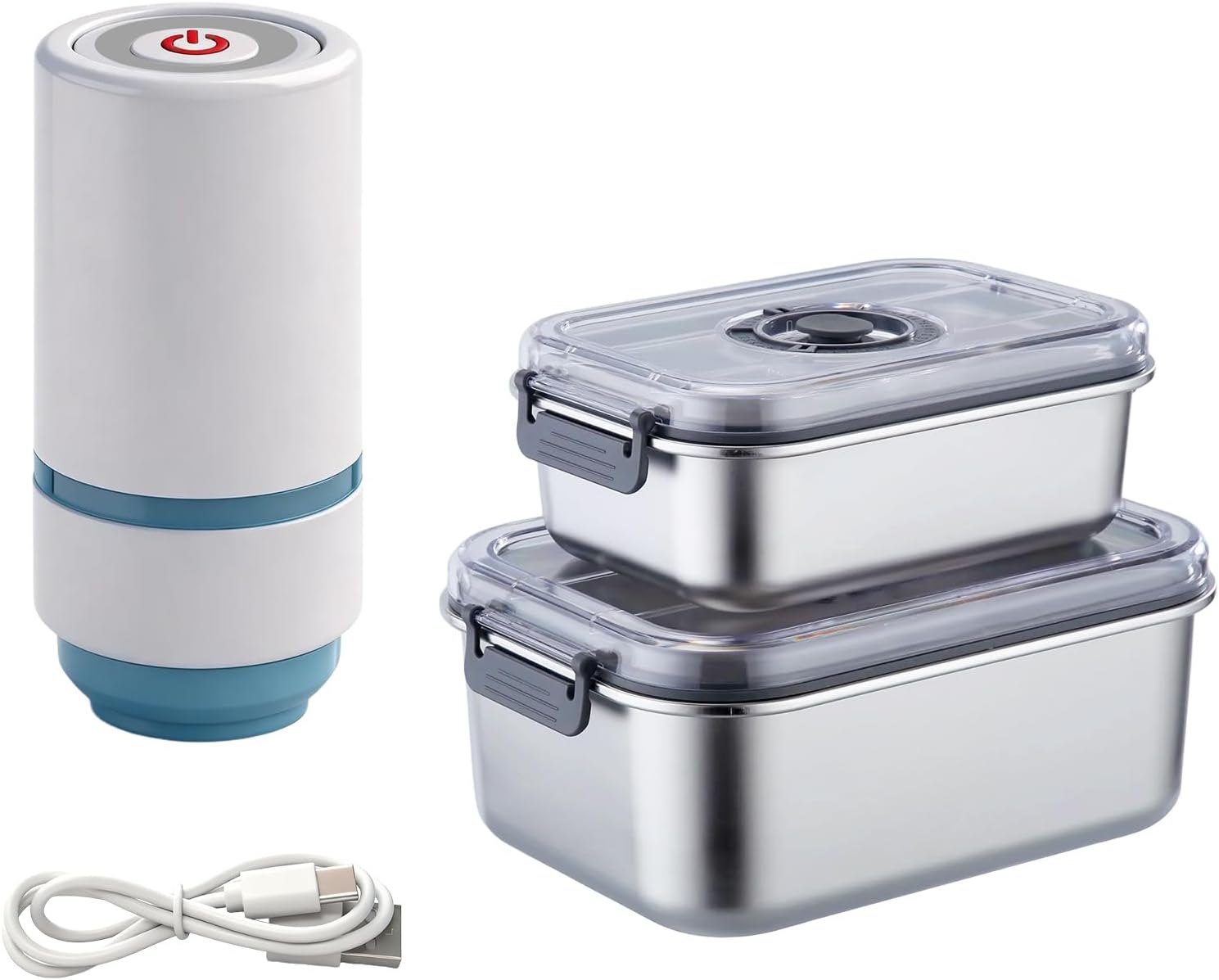 Electric Mason Jar Vacuum Sealer Kit, One-Touch Mason Jar Sealer for Wide Mouth & Regular Mouth Mason Jars, with 2 Date-Recordable Stainless Steel Food Storage Containers for Food Preservation