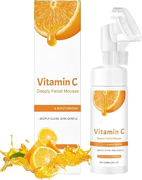Vitamin C Foaming Face Cleanser, Deeply Cleansing, Moisturizing & Brightening, Smoothing, Gentle Exfoliates, Even Skins Tone, With Softer Foaming Brush, Oil Controlling, Removing Makeup 1PCS