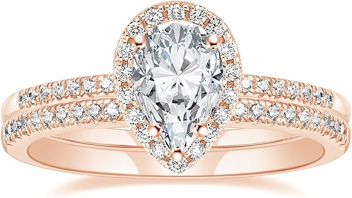 EAMTI 1.5CT 925 Sterling Silver Wedding Band Teardrop Bridal Rings Sets Halo Cubic Zirconia Solitaire Promise Engagement Rings for Women Size 3-11