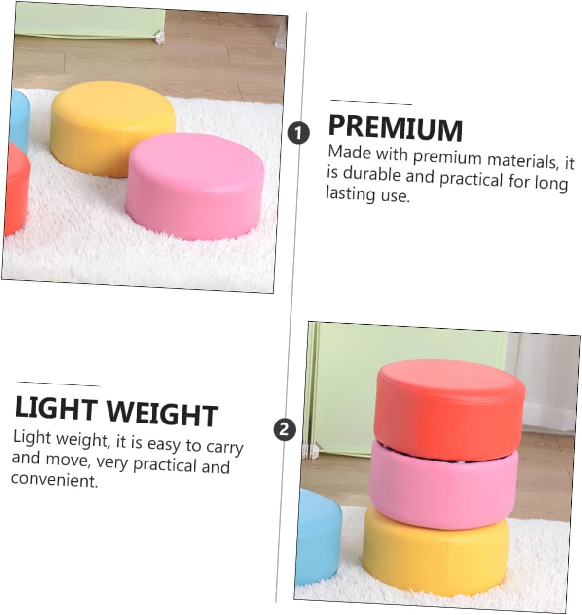 HOMSFOU ’s Non-Slip Pu Round Stool, Lightweight Small Footstool 28x28x13cm for Bathroom and Bedroom Use
