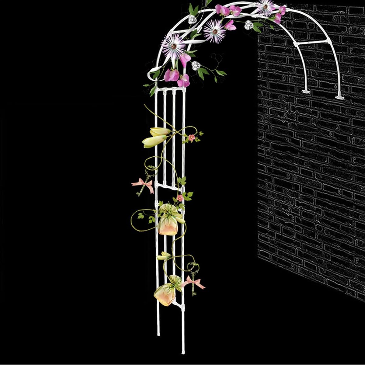 Metal Half Arch Stand Garden Pergola Arbor Stable 5.9ft 7.2ft 7.8ft 8.2ft 8.8ft 9.8ft W, For Outdoor Various Climbing Plant Flower Garden Arch Archway Trellis Weatherproof ( Color : White , Size : W15