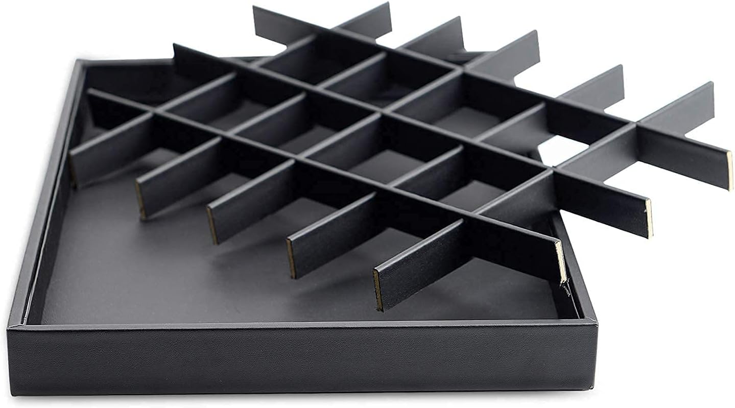 Stackable Jewelry Organizer Tray Premium PU Leather 24 Grid Jewelry Display Tray Trinket Earring Ring Organizer