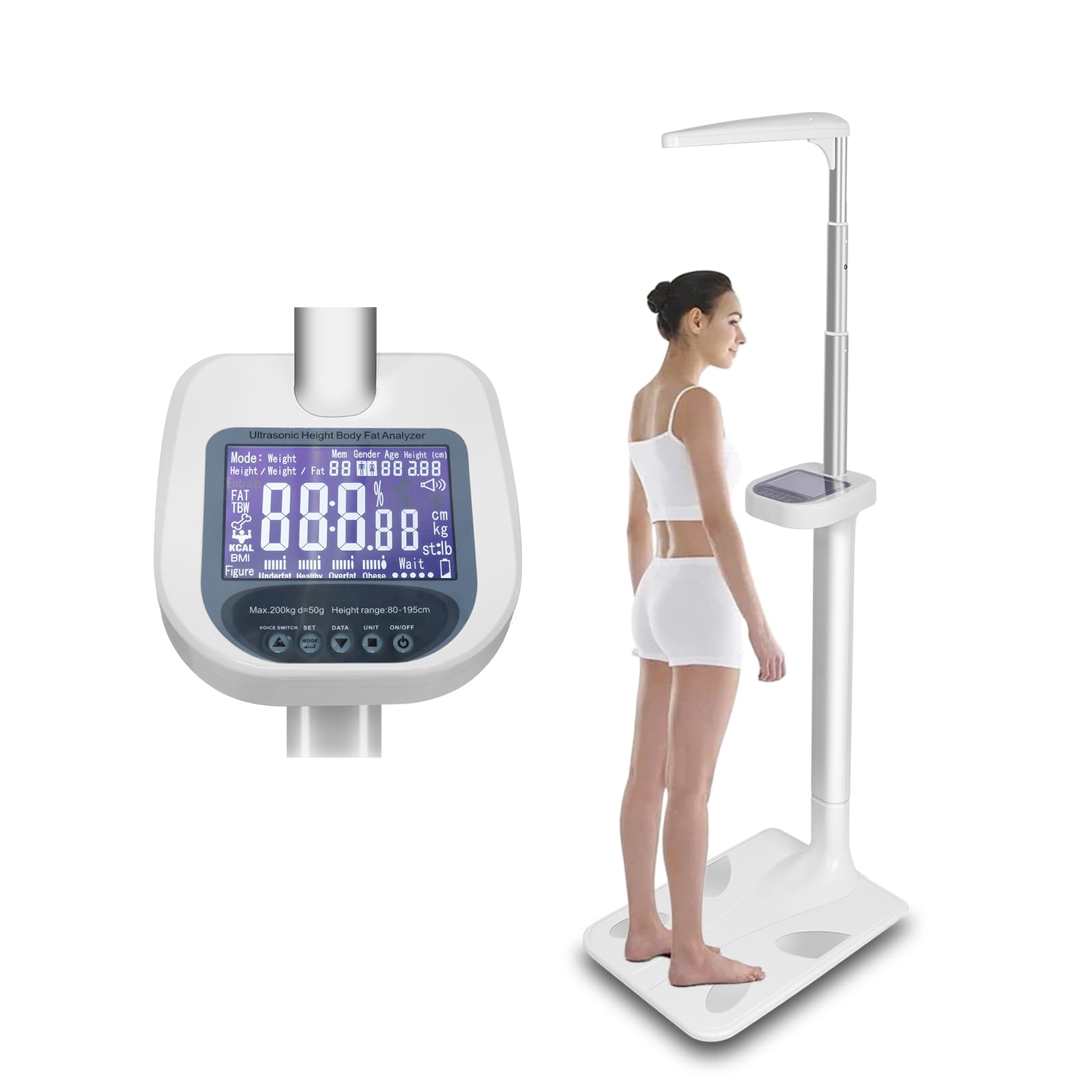 Smart Ultrasonic Digital Physician Scale Professional Height and Weight Scale 440lb 200kg Capacity Medical Scale with BMI Body