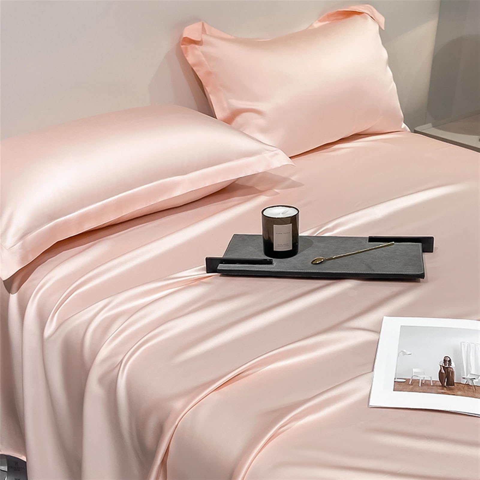 GIBZ Taie d'oreiller en Soie Lot de 2 Fermeture Enveloppe Taie Oreiller en Rayonne Unie Housse Coussin pour Les Cheveux et la Peau Rose 48x74cm