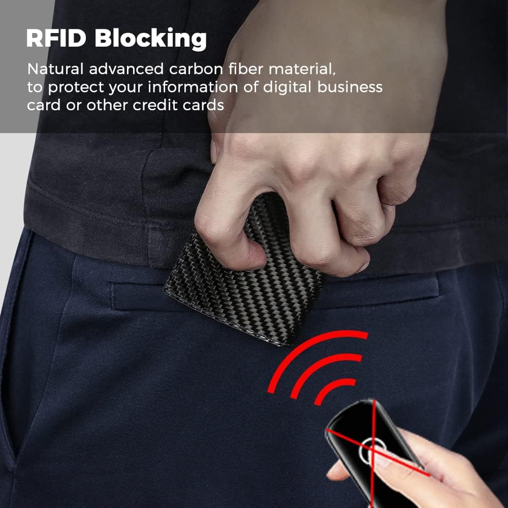 MONOCARBON Real Carbon Fiber Business Card Holder,Portable Pocket Business Card Holder Case with RFID Blocking & Magnetic Closure,Elegant Multifunction Card Organizer for Discerning Gentlemen