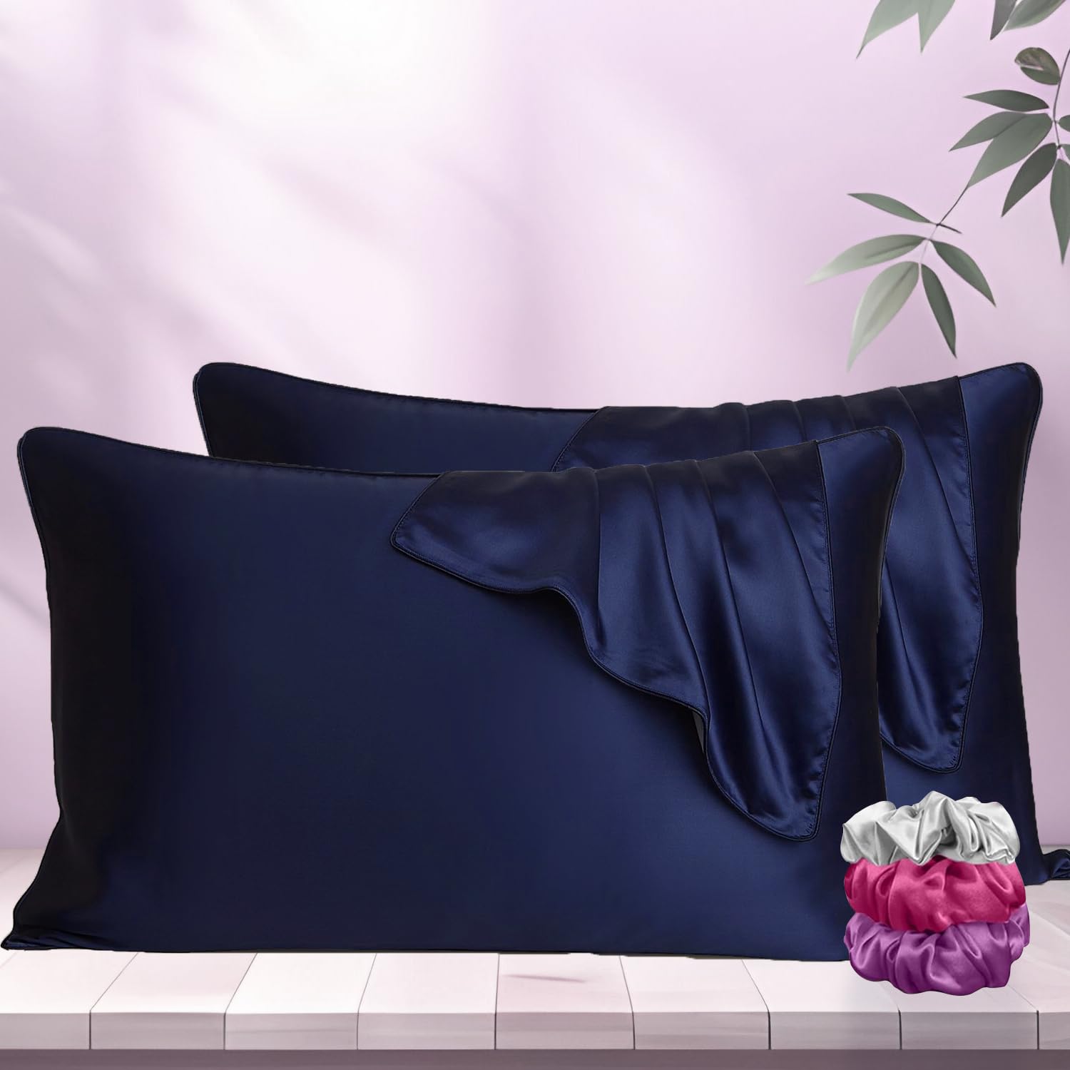 Sponsored Ad - CANWAY Satin Silk Pillow Cases – Set of 2, 72x46 cm, 600 TC – Super Soft, Hair & Skin Friendly, Anti-Frizz Pillow Covers Navyblue
