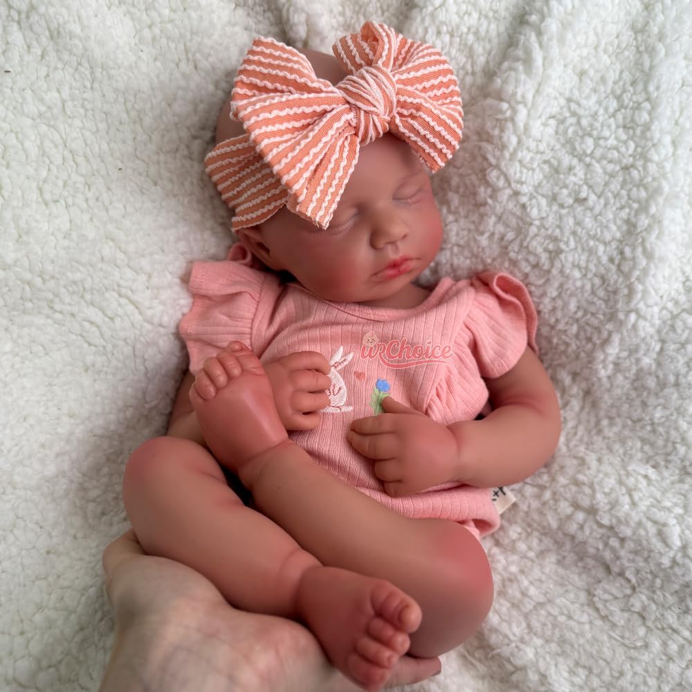 Soft Full Body Silicone Baby Doll Girl That Mouth Opens - 20 Inch Reborn Baby Dolls Realistic Sleeping Newborn Anatomically Correct Baby Doll (Girl,Tan)