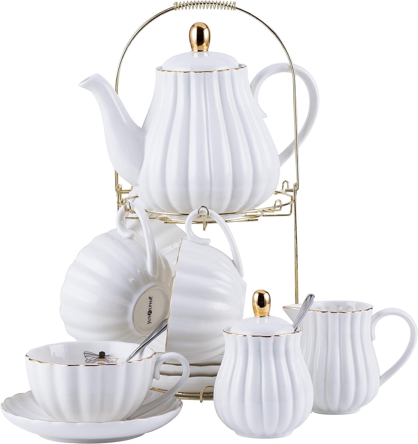 Jusalpha - Juego de tazas de café (porcelana, 17 unidades), color rosa
