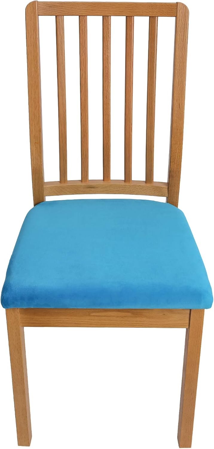 Comqualife Soft Velvet Dining Chair Seat Covers, Stretchable Dining Room Upholstered Chair Seat Cushion Cover, Removable Washable Anti-Dust Kitchen Chair Protector Slipcovers (Azure, 1)