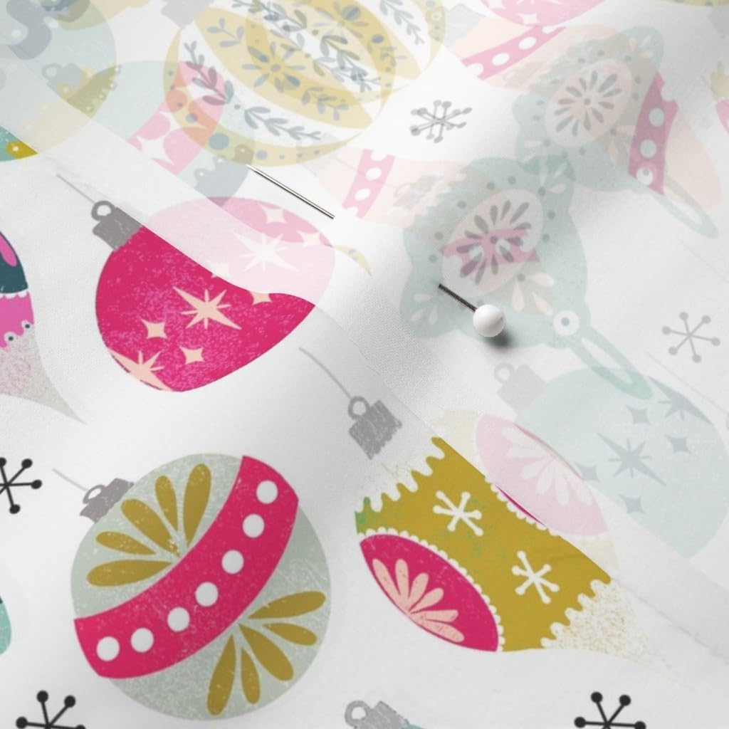 Spoonflower Fabric - Small Vintage Christmas Ornaments Retro Xmas Holiday Ornament Printed on Chiffon Fabric by The Yard - Sewing Fashion Apparel Dresses Home Decor