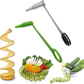 Potato Spiral Cutter Spiral Knife Kitchen Accessories Tool, Curly Fry Cutter Stainless Steel Spiral Slicer Plastic Spiral Slicer for Vegetables (（Stainless Steel+Plastic） Spiral Slicer)