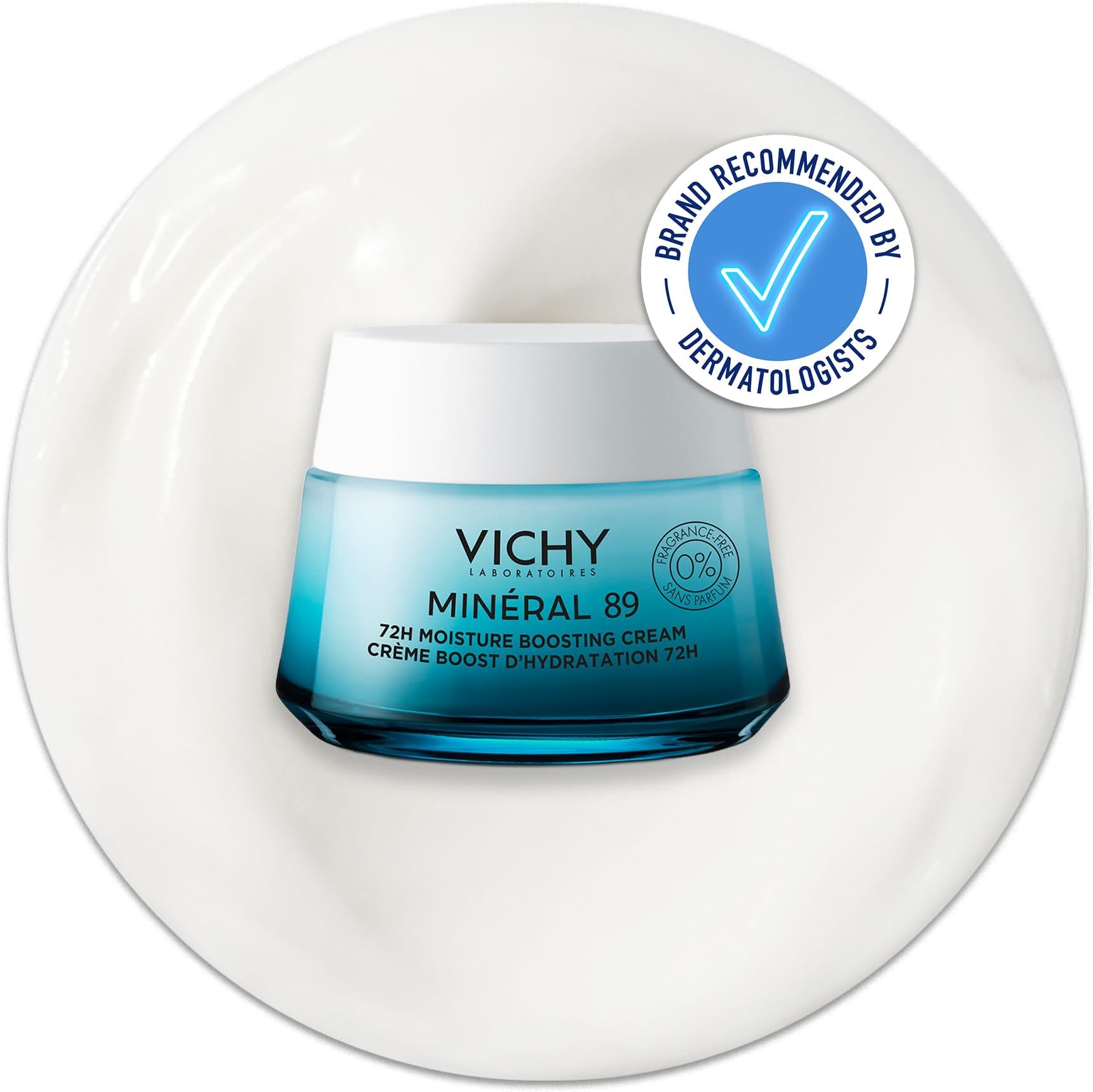 Vichy Minéral 89 72H Moisture Boosting Cream, Fragrance-Free Face Moisturiser with Hyaluronic Acid & Squalane, 50ml, Hydrates, Plumps & Strengthens Skin Barrier.