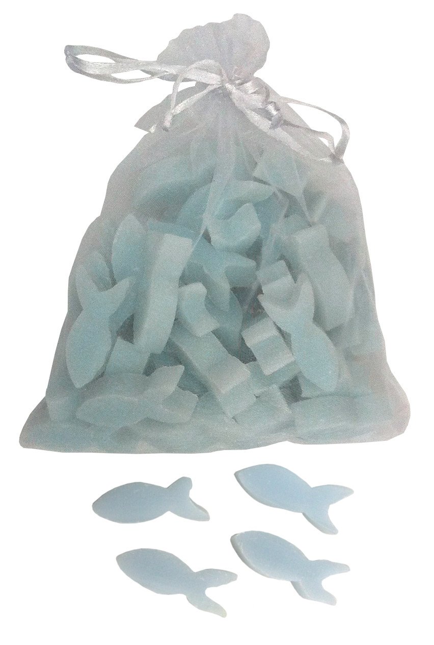 Florex Schafmilchseife mini mini Fische 50 Stück im Organzasäckchen Seife Gastgeschenk (Vergissmeinnicht)