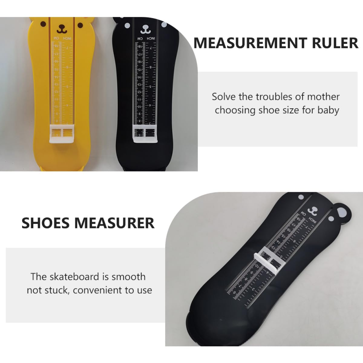 2pcs Foot Length Gauge with Size Chart Bear Shape Feet Sizer Ruler in Inches and Centimeters for Shoe Fitting