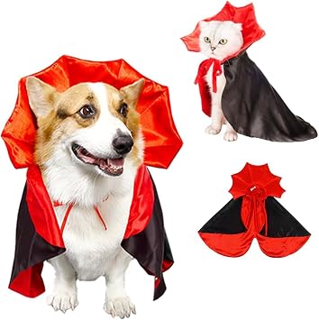 Halloween Dog Costume Cat Vampire Cape Pet Halloween Devil Costume Red Black Puppy Halloween Cloak Funny Holiday Dog Outfit for Cats Small Medium Dogs Red, Medium