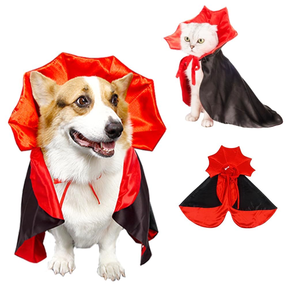Anelekor Halloween Dog Costume Cat Vampire Cape Pet Halloween Devil Costume Red Black Puppy Halloween Cloak Funny Holiday Dog Outfit for Cats Small