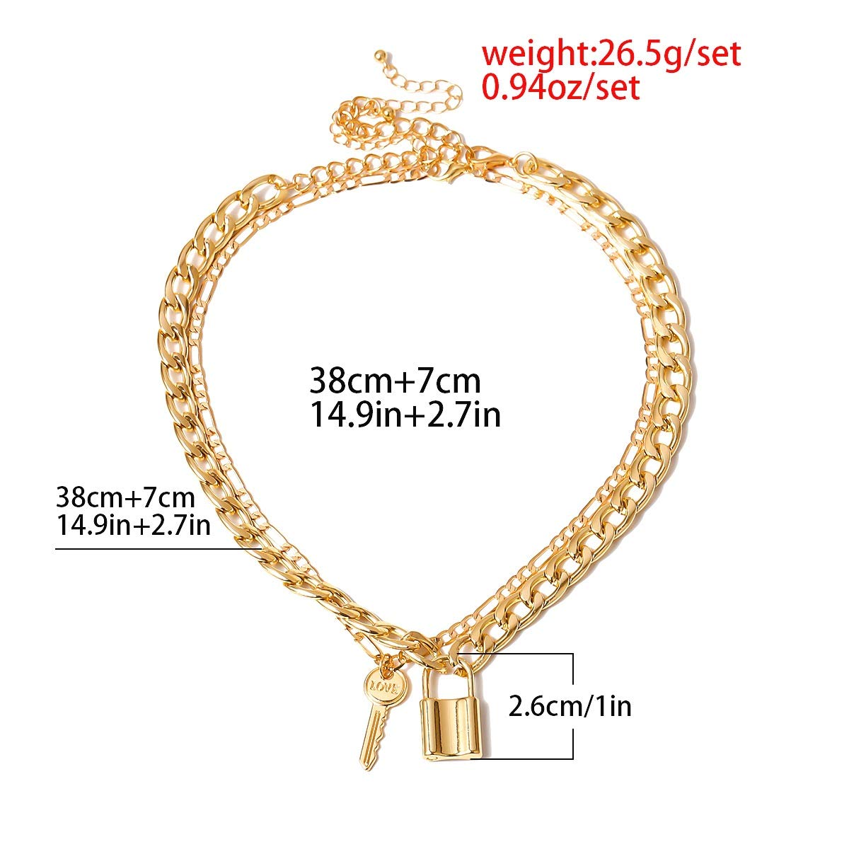 Lock Chain Necklace for Women Key Pendant Collar Choker Punk Jewelry for Party (Gold) - Image 6